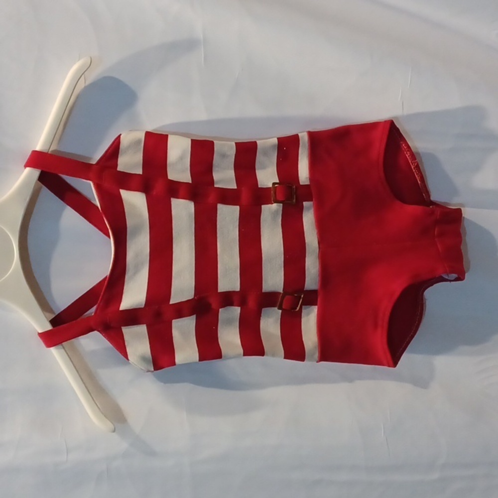 Vintage one piece, red & cream, measurements in photos